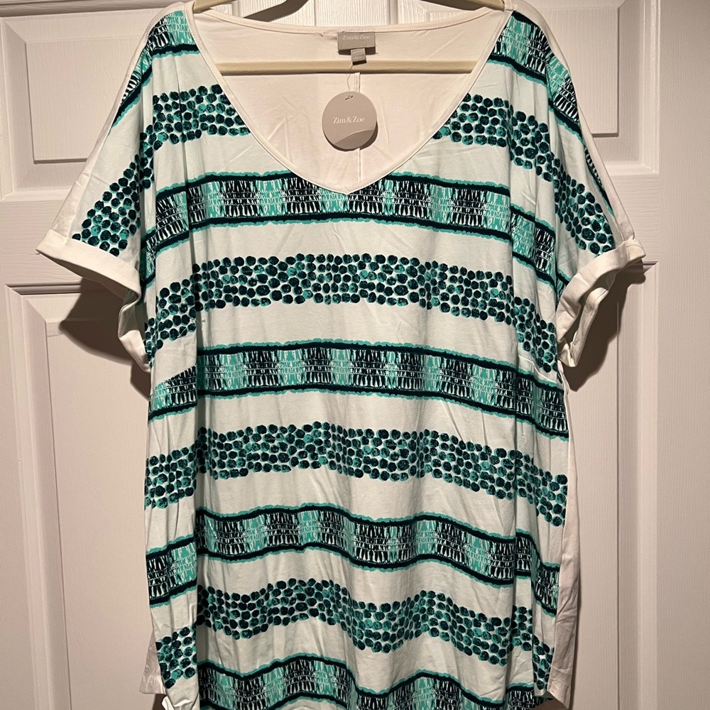 Zim & Zoe Mint Striped Women's Top Size 26W-28W NWT